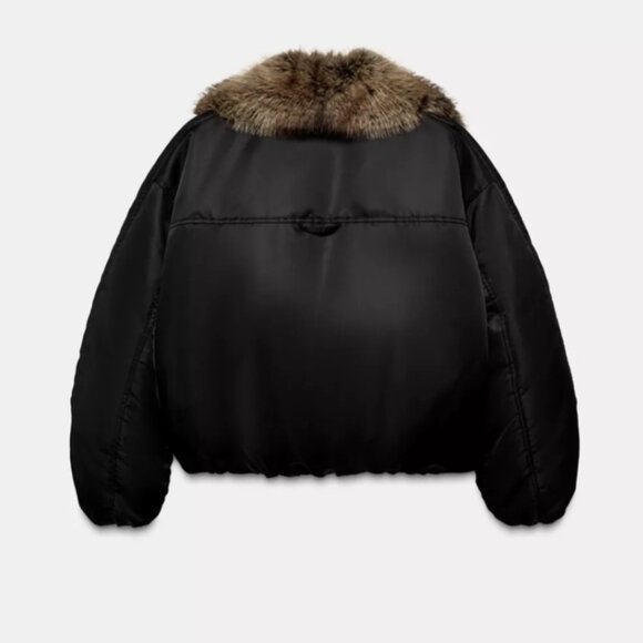 ZARA FAUX FUR COLLAR BOMBER JACKET ZW COLLECTION - Picture 2 of 8